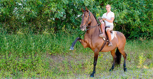 Woman in the side saddle, horse performing the Spanish walk 