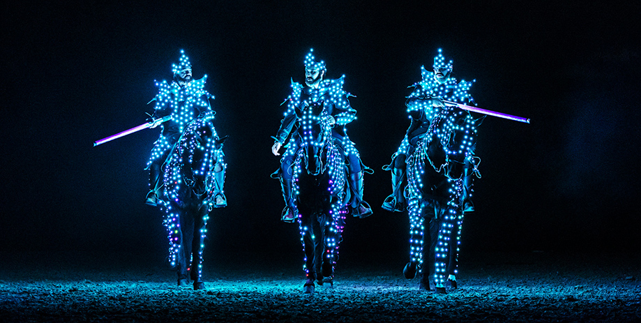 Pferde mit LED-Kostümen